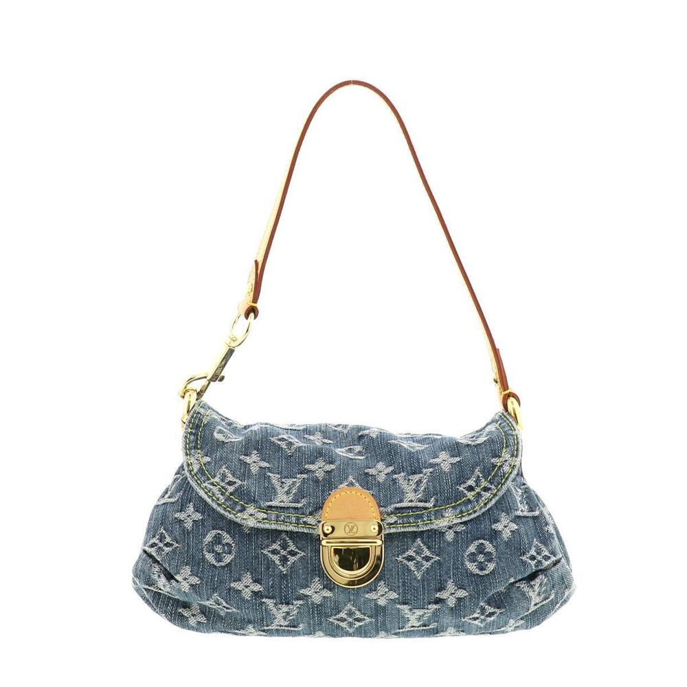 LOUIS VUITTON Pleaty Bag Shoulder Messenger Monogram Denim Blue